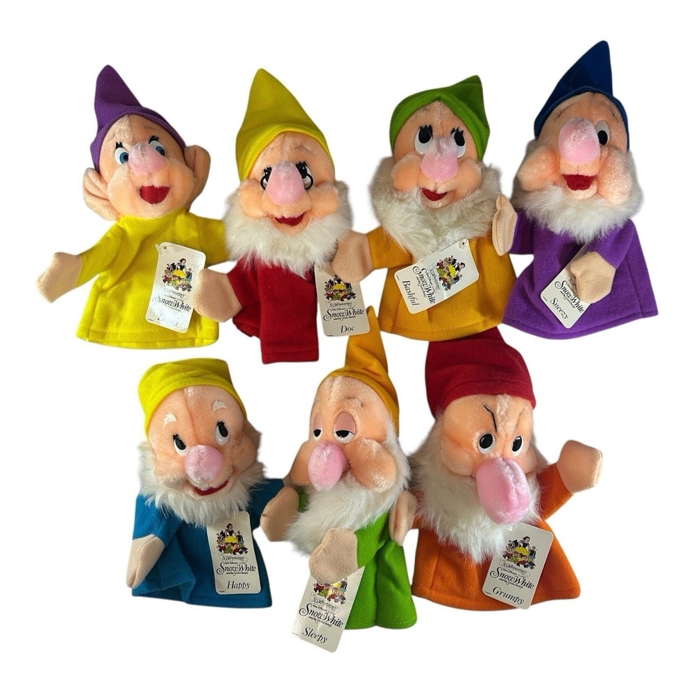 NWT Vintage Disney Snow White and the Seven Dwarfs 11" Hand Puppets Plush
